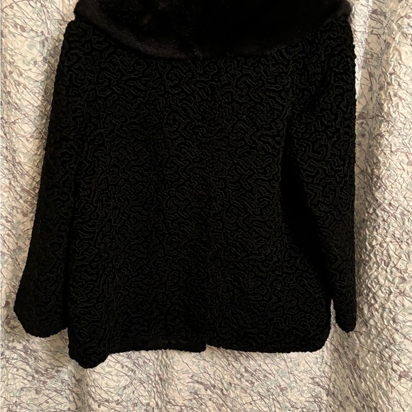 1950’s curly lambs wool jacket w fur collar Black Vintage - Picture 7 of 8
